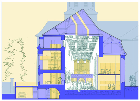Schnittansicht Schloßkirche nach Westen, Bild: Klaus Aschenbach