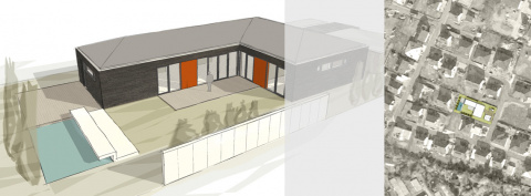 Entwurfsperspektive und Lageplan, Bild: Ivo Mestenhauser