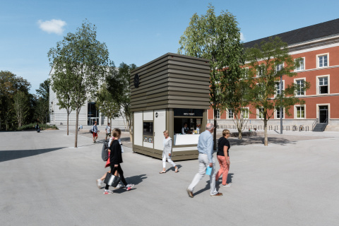 Kiosk mit Info-Desk und Infoscreen „Plakate“ sowie Flyerfach, Bild: Markus Postrach und Christian Rothe