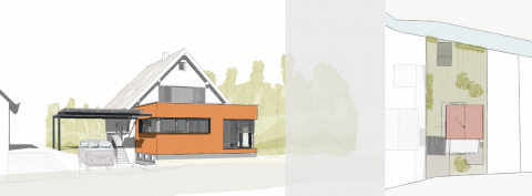 Entwurfsperspektive und Lageplan, Bild: Ivo Mestenhauser