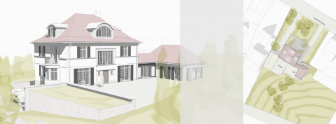 Entwurfsperspektive und Lageplan, Bild: Ivo Mestenhauser