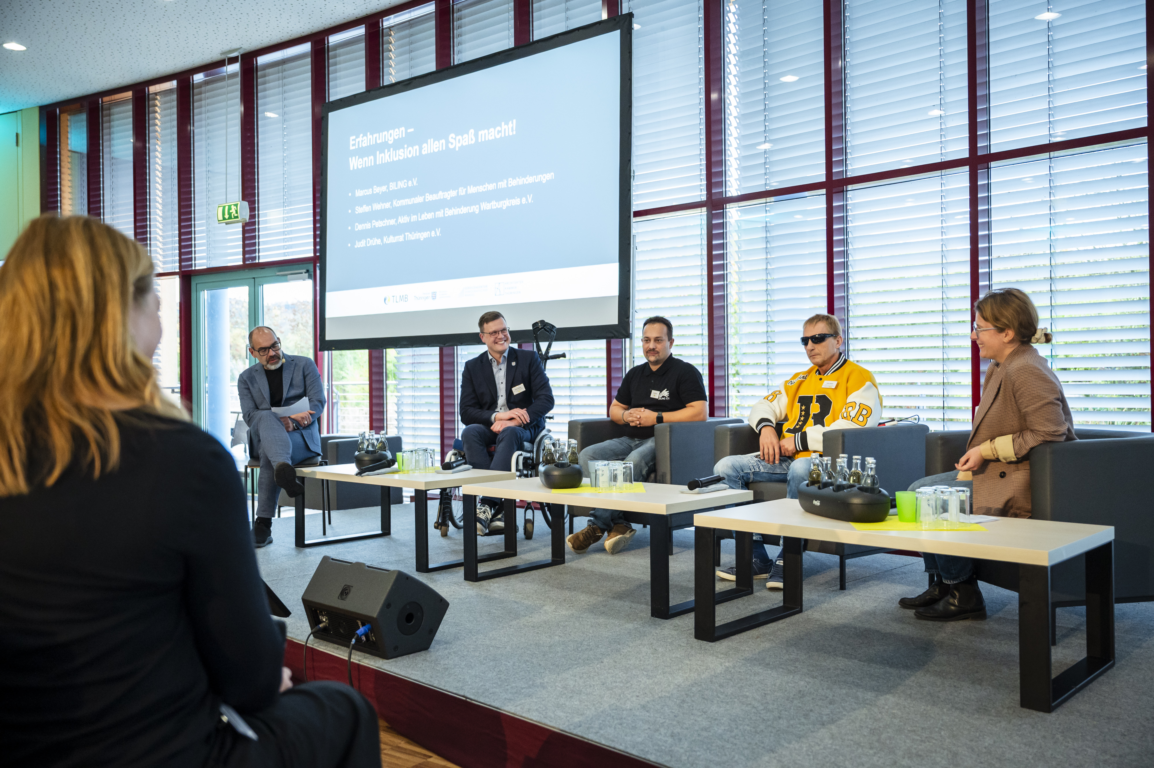 v. l.: Christian Stadali, Dennis Petschner, Aktiv im Leben mit Behinderung Wartburg¬kreis e.V., Marcus Beyer, BILING e.V., Steffen Wehner, Beauftragter für Menschen mit Behinderungen Unstrut-Hainich-Kreis, Judith Drühe, Kulturrat Thüringen e.V., Bild: Thomas Müller