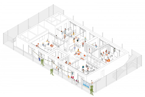 Isometrie: Typisches Lernloft der Jenaplanschule Weimar, Bild: Montag Stiftung Jugend und Gesellschaft