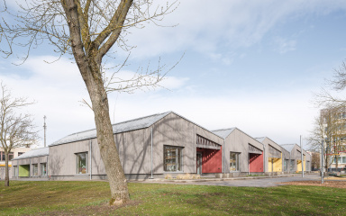 Neubau Kindergarten "Flax & Krümel" in Sömmerda_Gartenansicht, Bild: Till Schuster